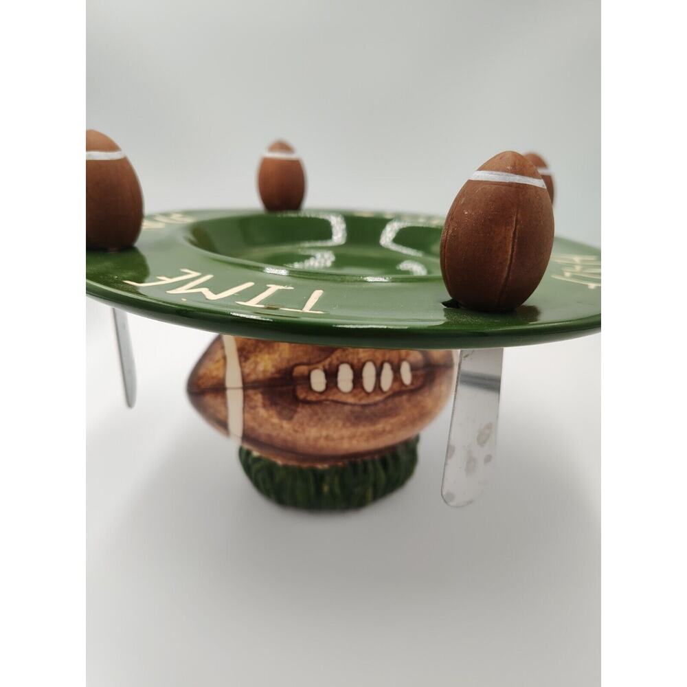 Ceramic Football Serving Dish Cheeseball with Spreadβ Knives "Half Time"